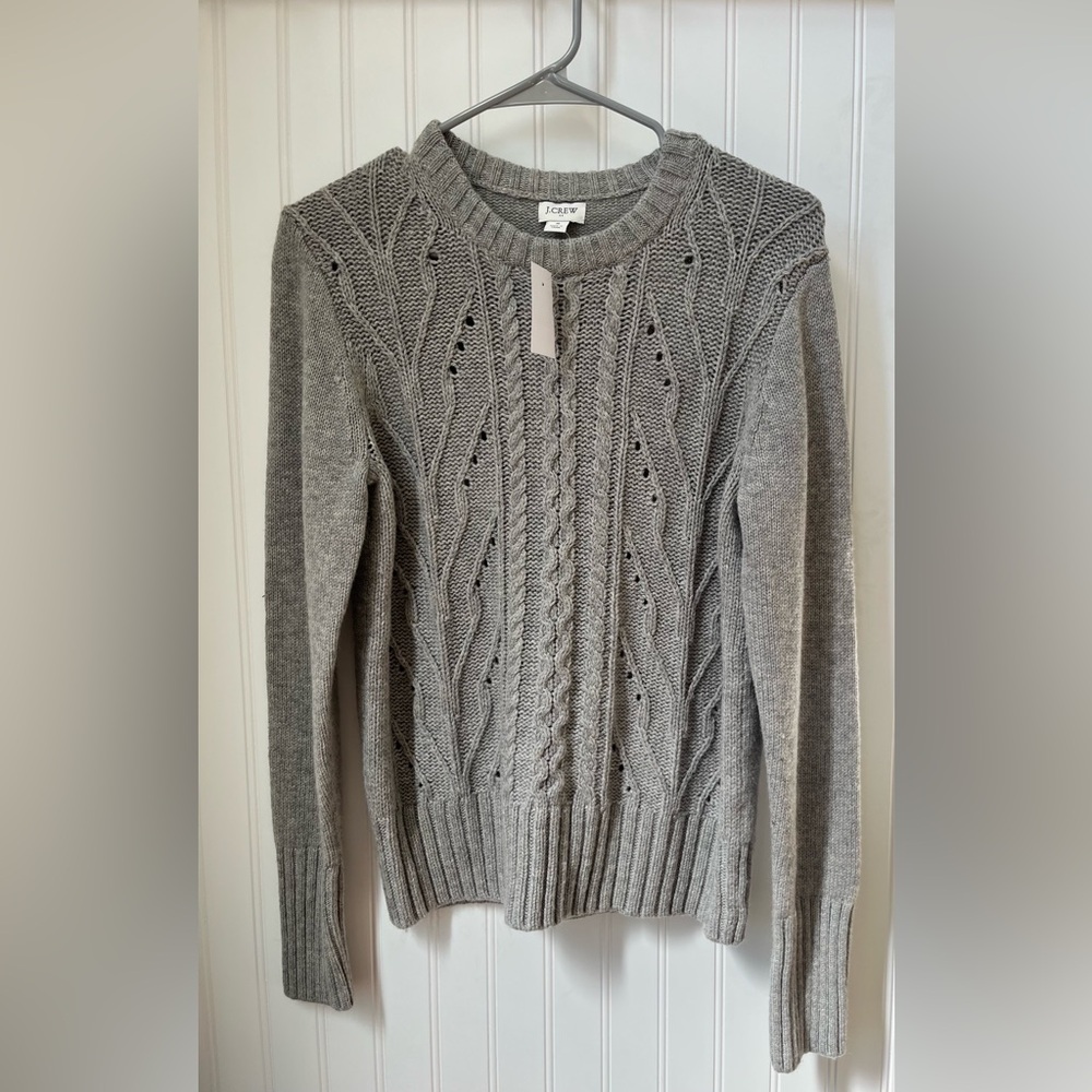 NWT J Crew Womens Cable Knit Wool Blend Sweater Size Small Gray